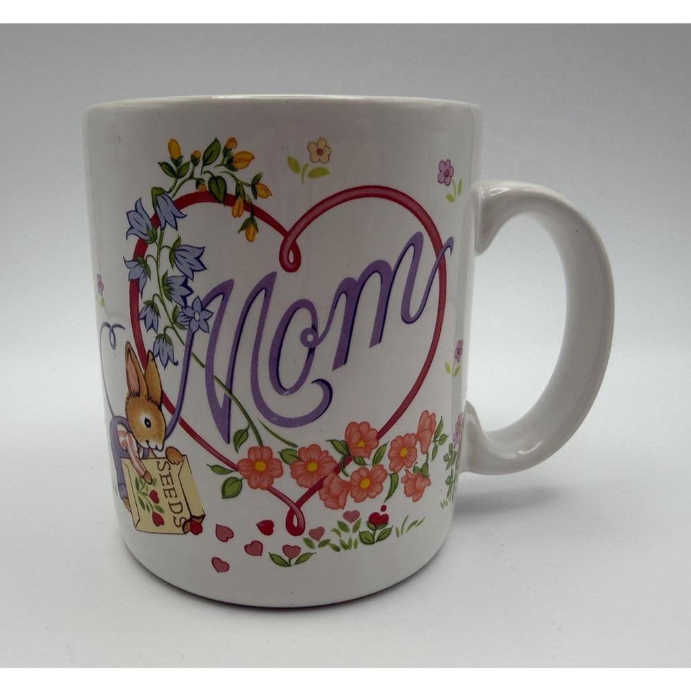 Avon Vintage "Mom" Coffee Mug Cup Bunny Floral Hearts Mother